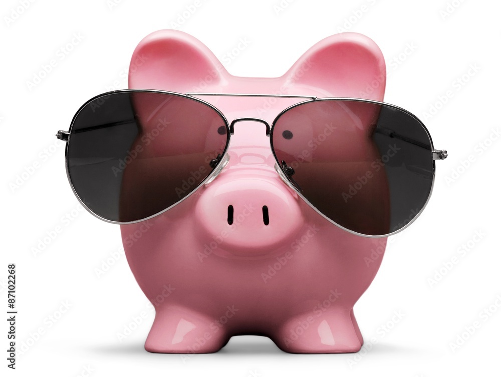 Sunglasses, Piggy Bank, Savings. Sunglasses, Piggy Bank, Savings.