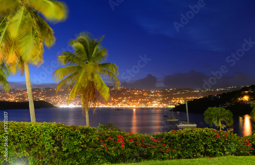 City of Charlotte Amalie and Long Bay at night, St. Thomas Island, US Virgin Islands, USA