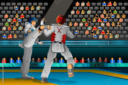 Men Competing in a Taekwondo Competition