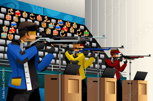 People Shooting with Rifle at a Target in the Competition