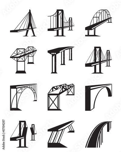 Various types of bridges in perspective - vector illustration