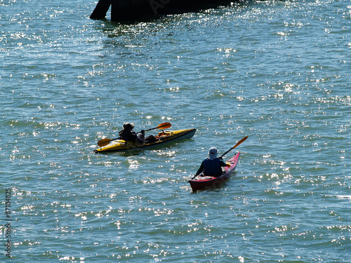 Two Sea Kayaks On San Francisco Bay