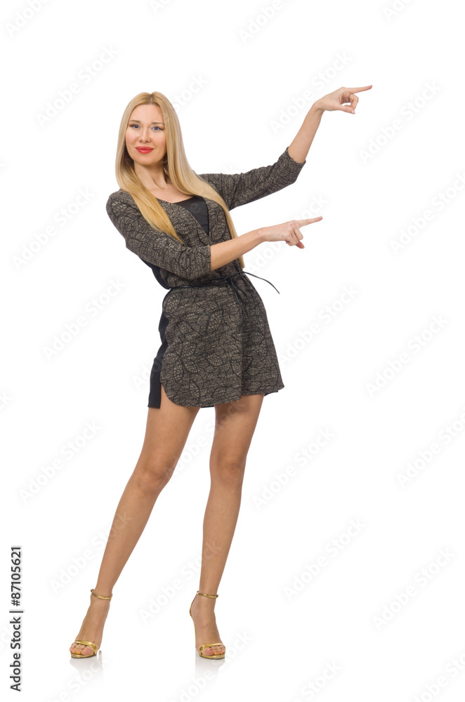 Fototapeta premium Woman in gray dress isolated on white