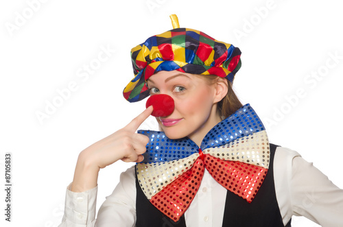 Pretty female clown isolated on white