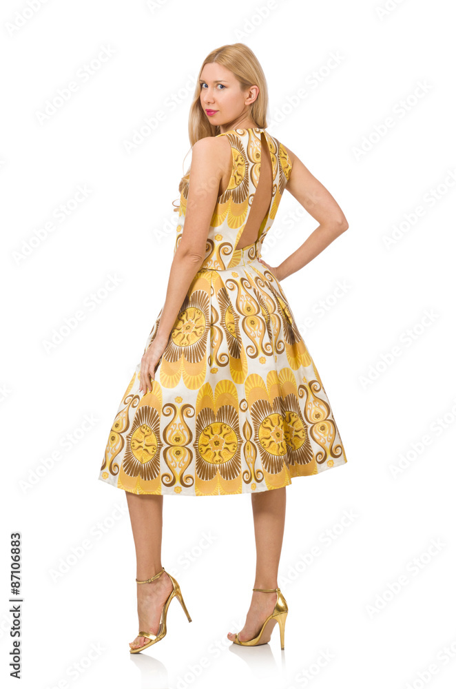 Young woman wearing long summer dress isolated on white Young woman wearing long summer dress isolated on white