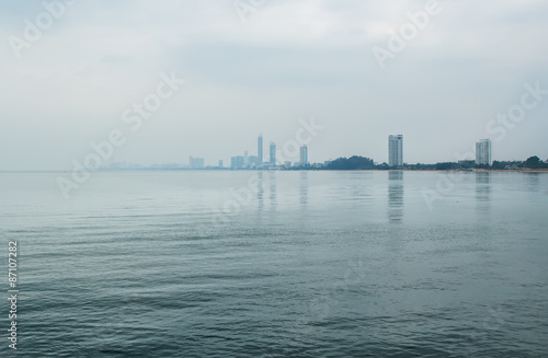 view of coastline Pattaya sea in calm weather cloudy