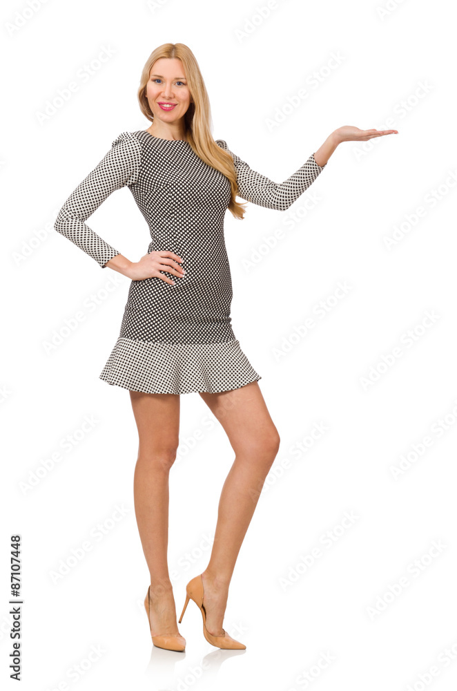Blond girl in polka dot dress isolated on white Blond girl in polka dot dress isolated on white