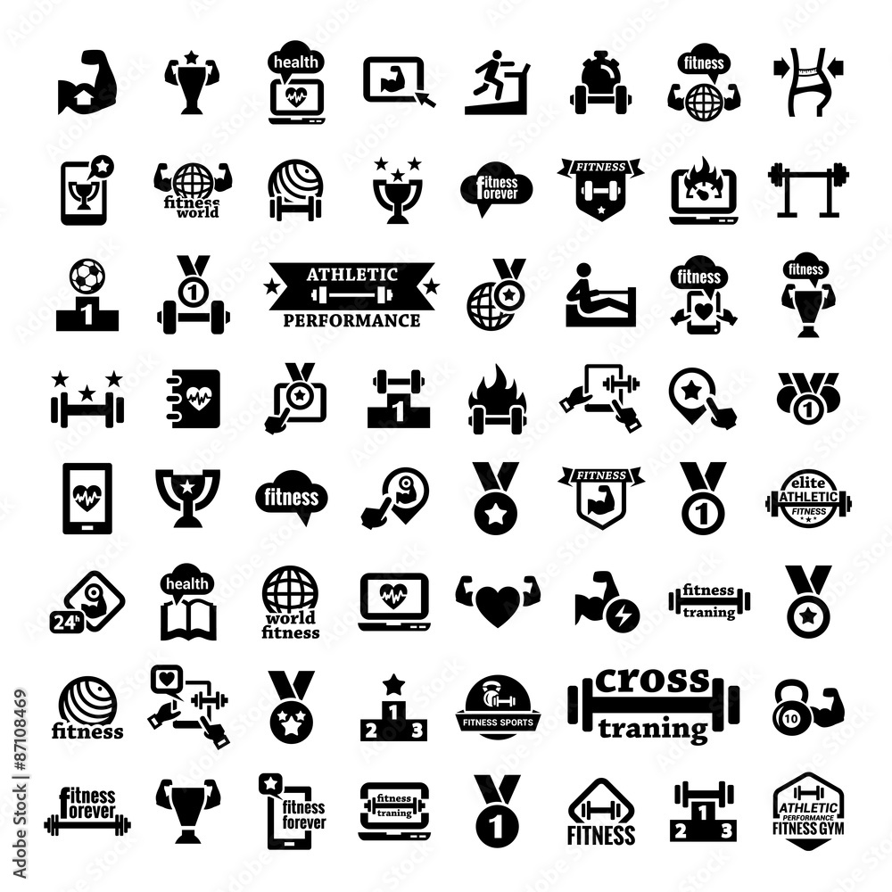 big fitness icons set big fitness icons set