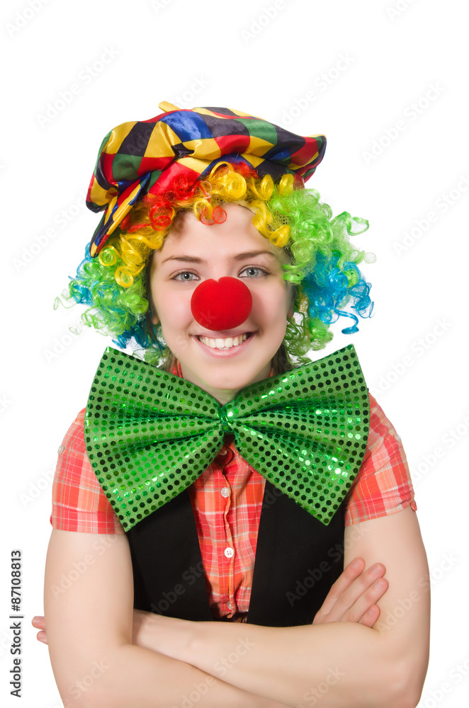 Female clown isolated on white Female clown isolated on white
