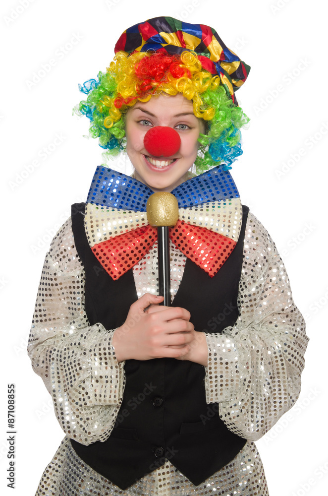 Female clown with maracas isolated on white Female clown with maracas isolated on white