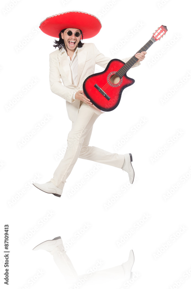 Mexican guitar player isolated on white Mexican guitar player isolated on white