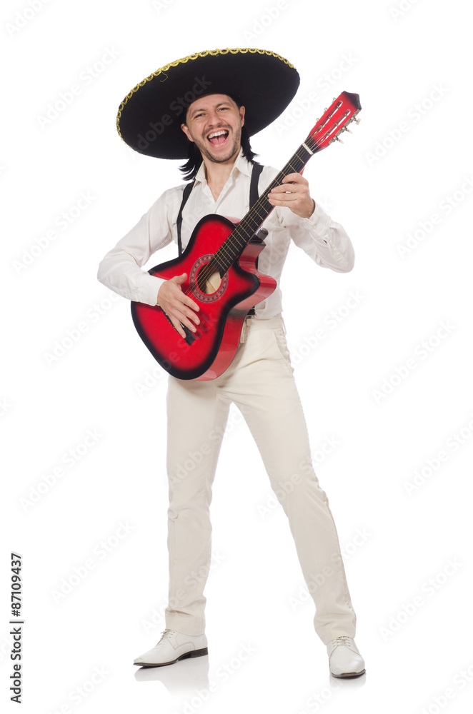 Mexican guitar player isolated on white Mexican guitar player isolated on white
