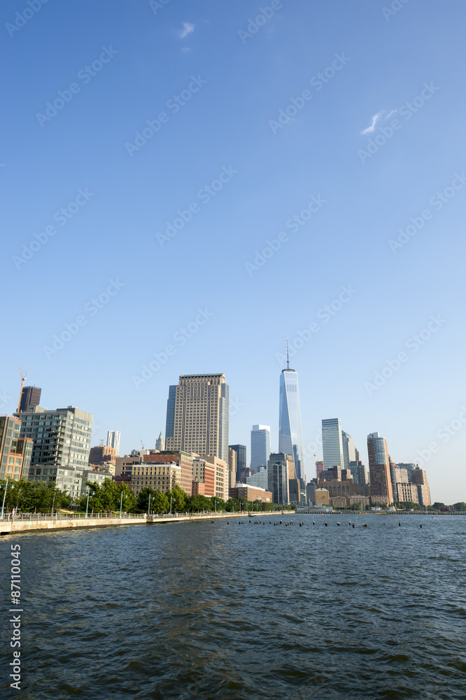 Hudson River Skyline view of Downtown Manhattan New York City