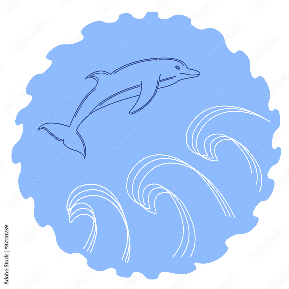 Fototapeta premium Illustration of a sketched jumping dolphin