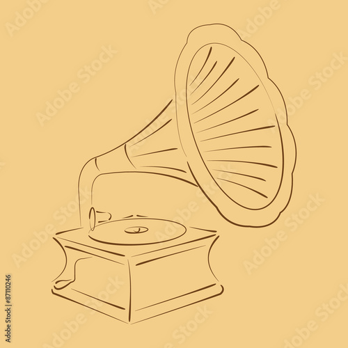 Retro stylized sketched gramophone.