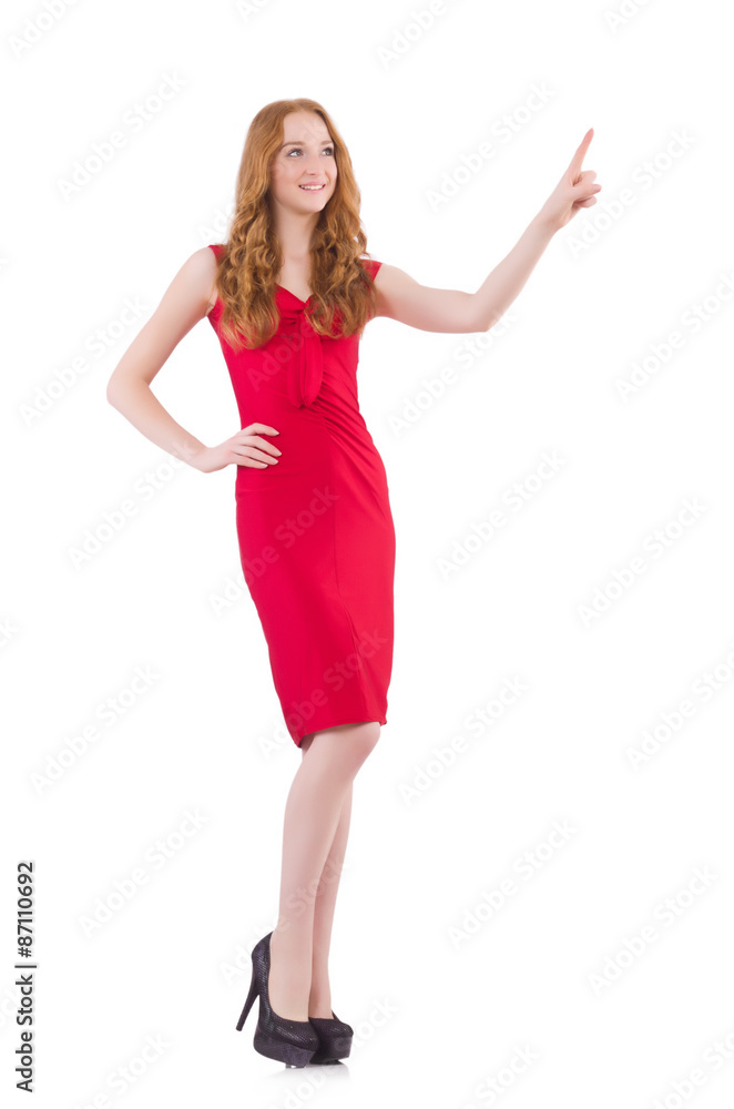 Pretty young girl in red dress isolated on white Pretty young girl in red dress isolated on white