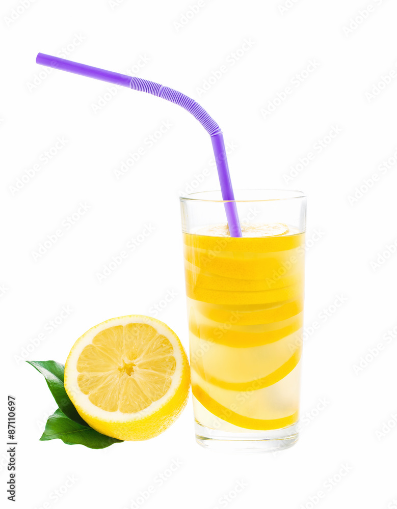 Fresh lemonade with lemon isolated Fresh lemonade with lemon isolated