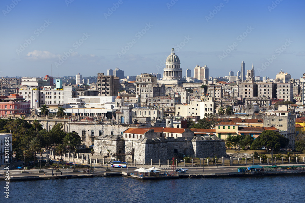 Havana. View of the old city through a bay
