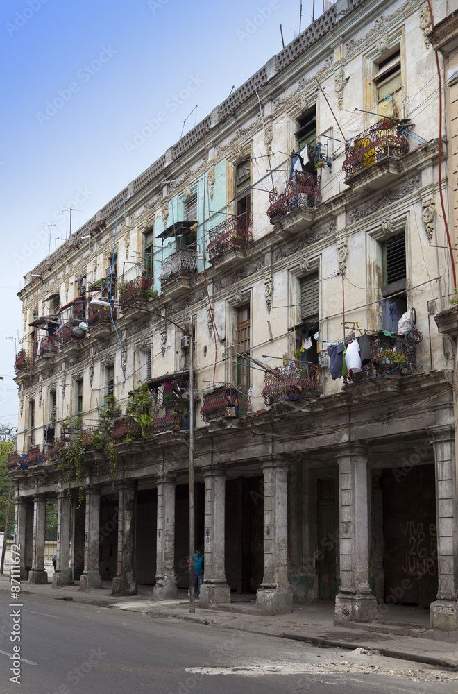 Cuba. Havana. Bright old balconies in the old city
