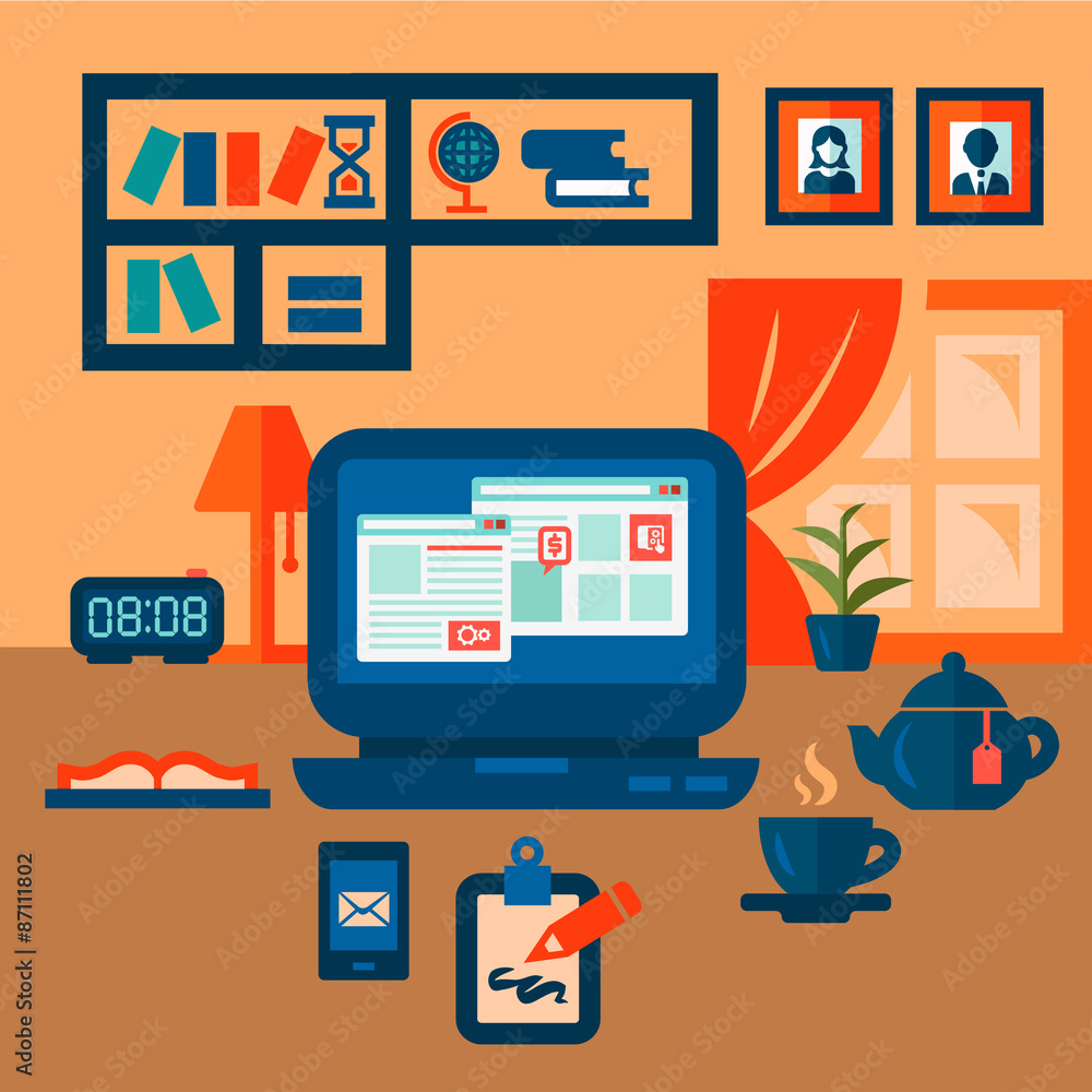 flat concept of business workspace flat concept of business workspace