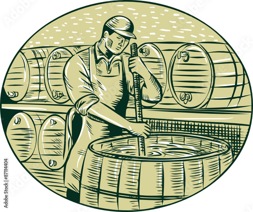 Brewer Brewing Beer Etching