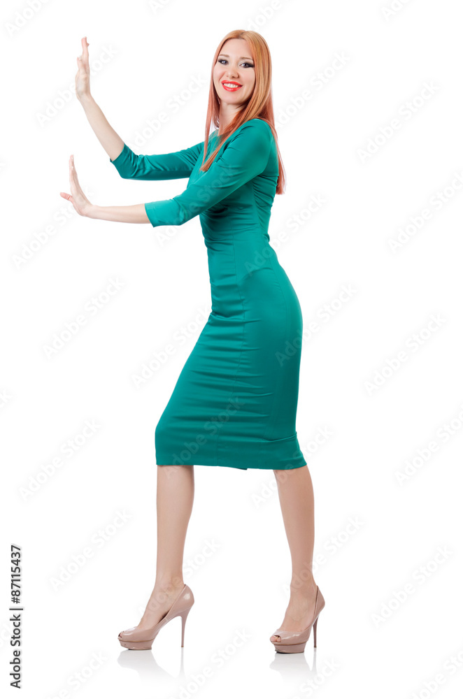 Beautiful woman in blue dress isolated on white Beautiful woman in blue dress isolated on white