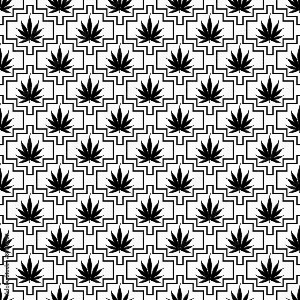 Black and White Marijuana Tile Pattern Repeat Background