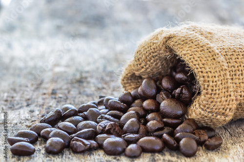 Coffee beans poured from the sack