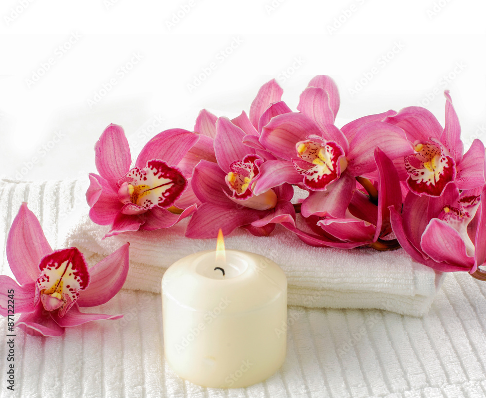 Orchid flower with towel aromatherapy Orchid flower with towel aromatherapy
