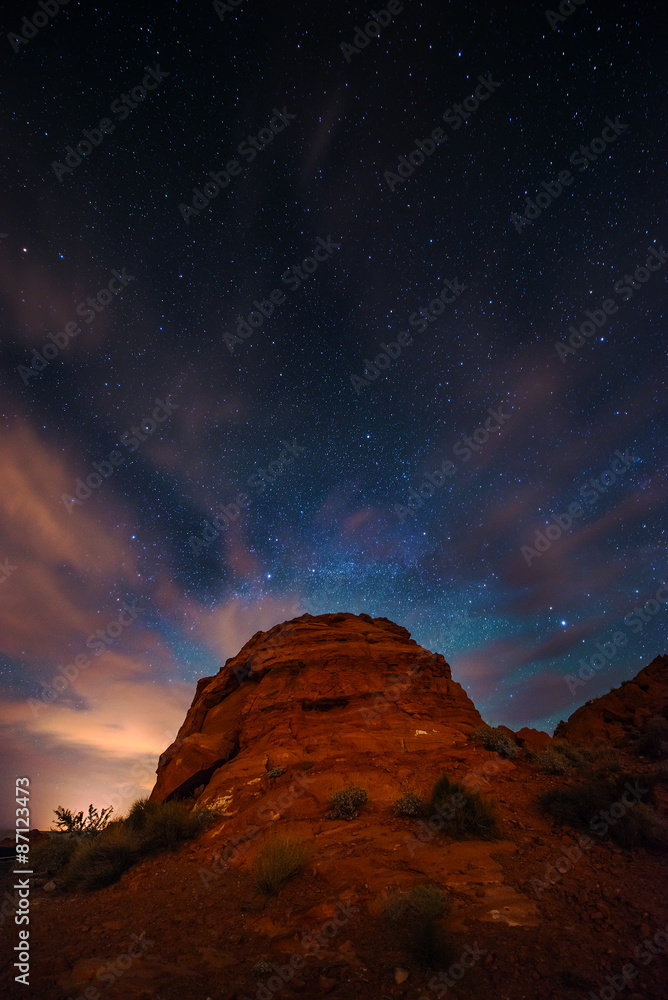 Beautiful Night Starry sky over the Valley of Fire State Park Ne