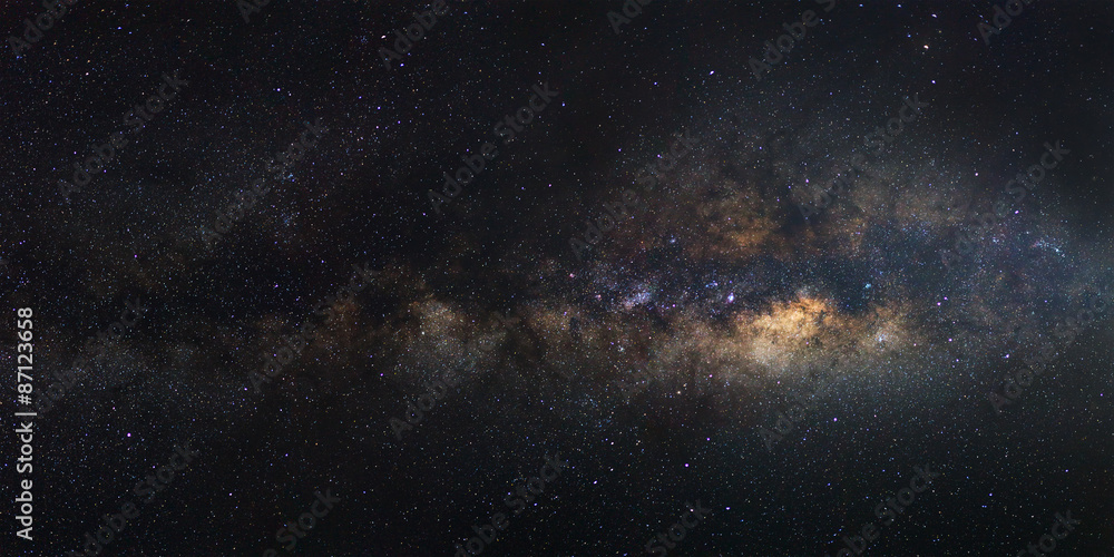 Panorama Milky Way galaxy, Long exposure photograph - obrazy, fototapety, plakaty 