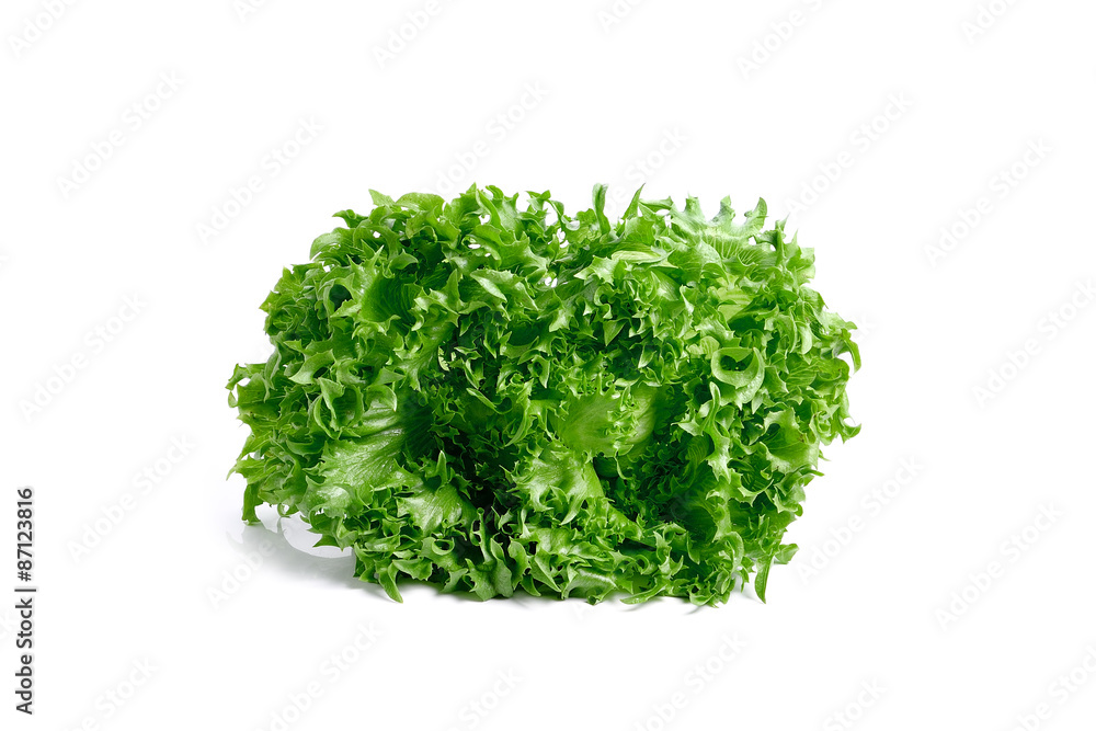 green lettuce leaves isolated on white background