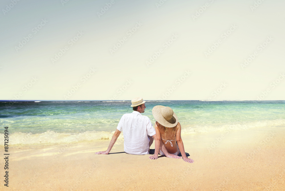 Couple Sitting Comfortable Beach Holiday Concept