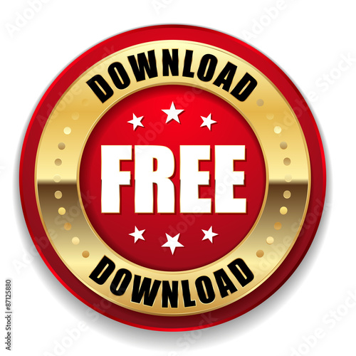 Red free download button with gold border