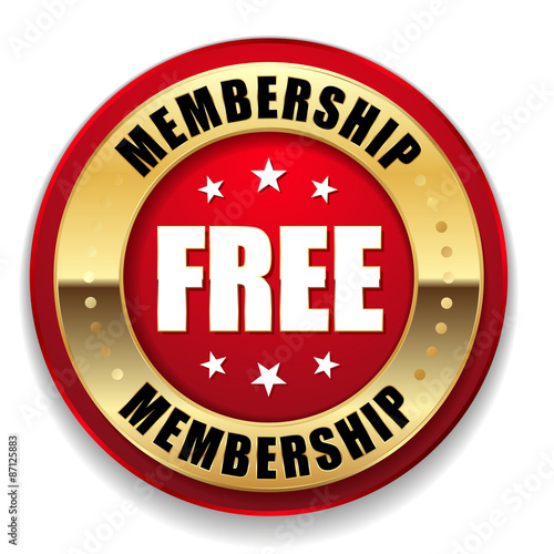 Red free membership button with gold border