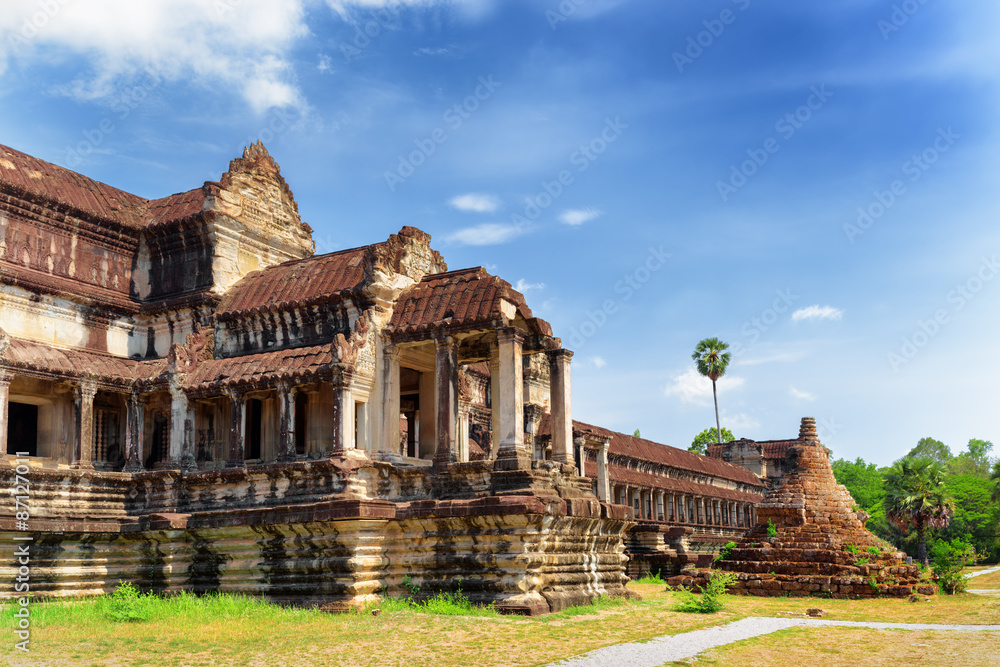 Outer hallway and Buddhist Stupa in Angkor Wat, Cambodia Outer hallway and Buddhist Stupa in Angkor Wat, Cambodia
