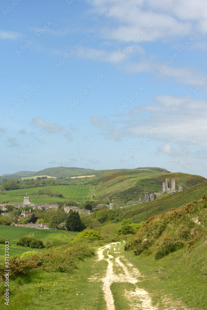 Footpath above Corfe Castle in Dorset