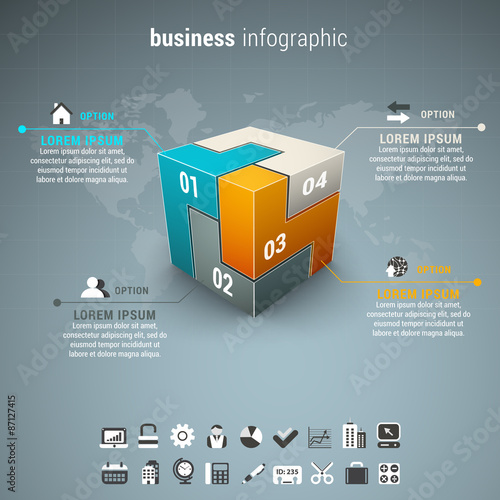 Business infographic made of cube.
