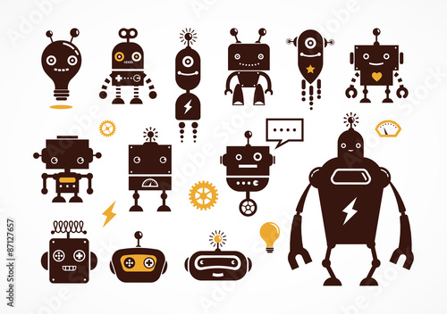 Robot cute icons and characters