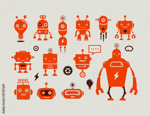 Robot cute icons and characters