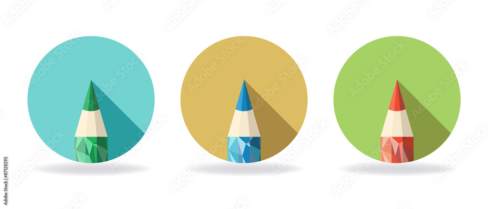 Polygonal Pencil Icons with shadow