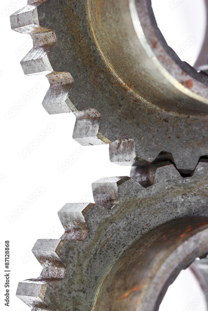Gears cogs for industry metal on white background.
