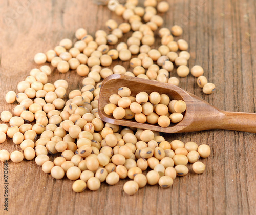 soy bean on wooden background
