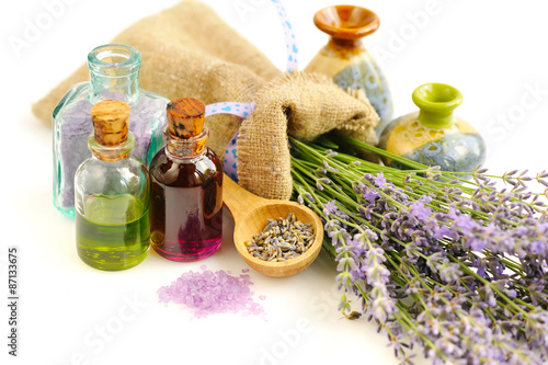 Lavender fresh and dry flowers and lavender oil