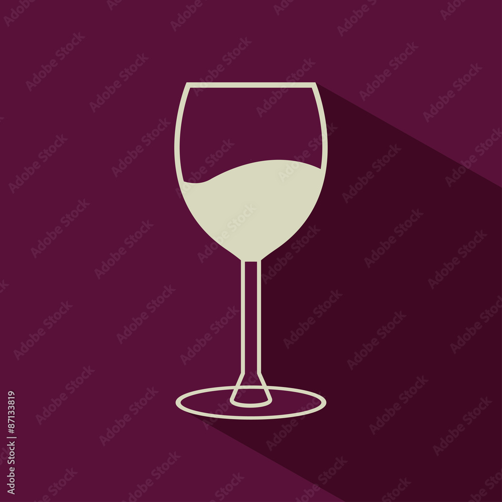 Vector flat outline icon - glass of wine on the purple background with shadow