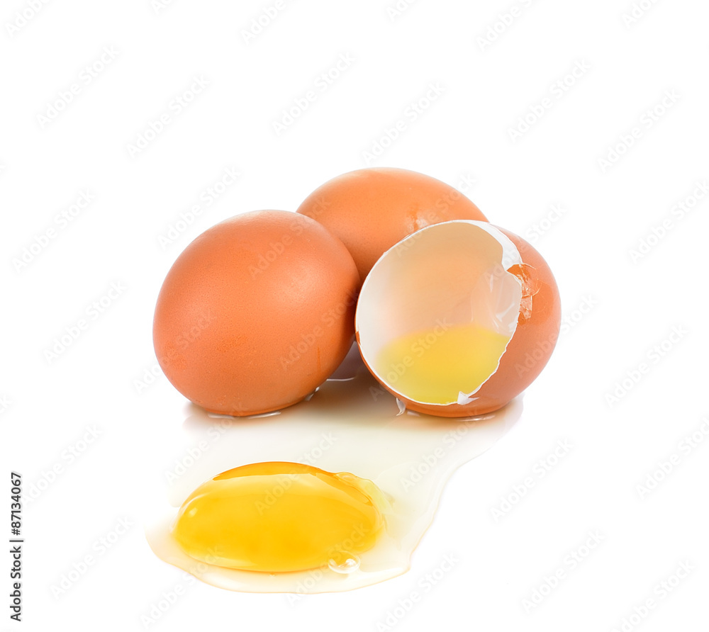Raw broken egg on white background Raw broken egg on white background