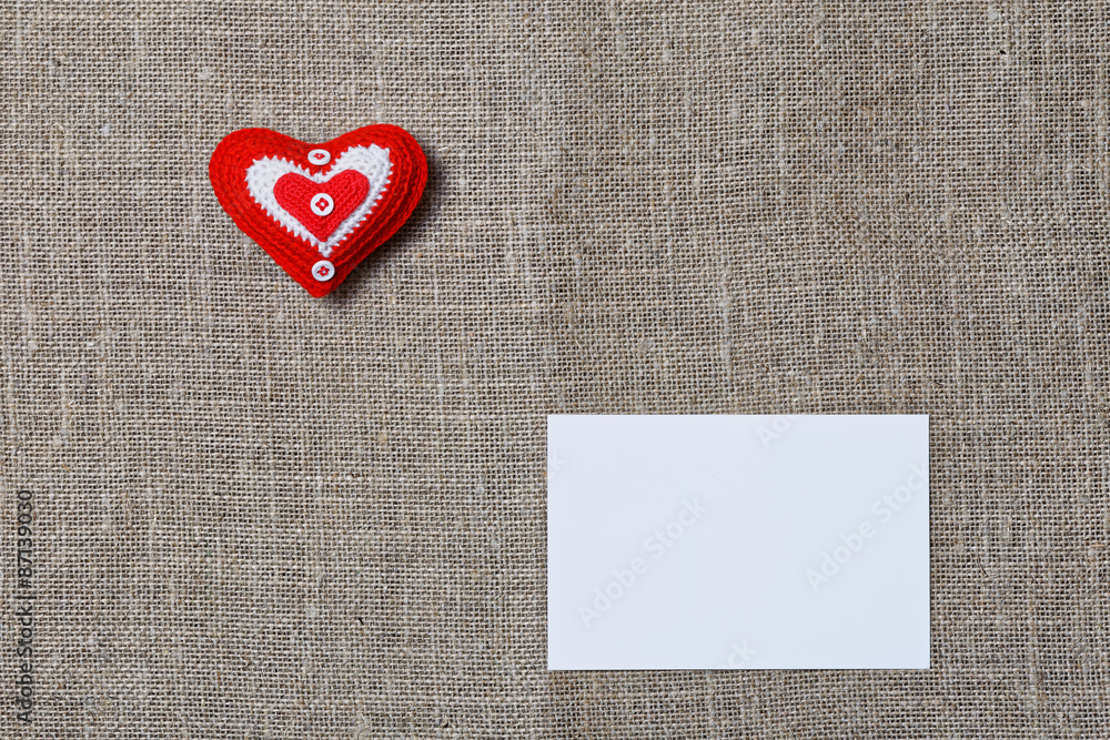 White blank notecard and handmade heart White blank notecard and handmade heart