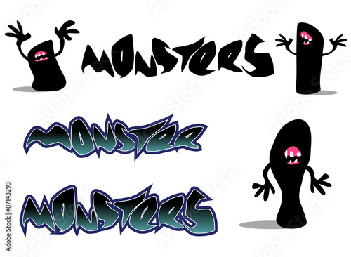 creepy monster font and character over white