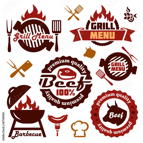 grill menu design elements set