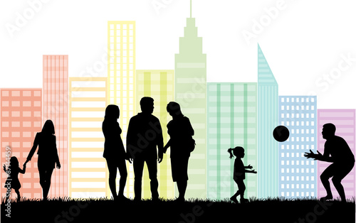 Silhouettes of people on the outside